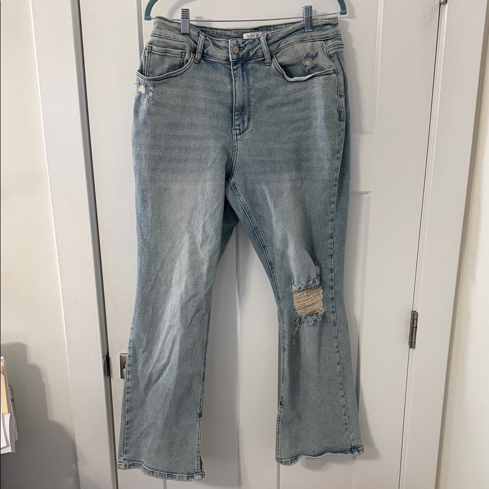 Judy Blue Light Blue Distressed Flare Jeans